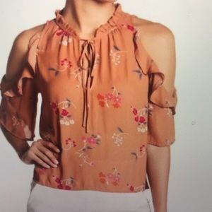 Astr ruffle neck tie cold shoulder print